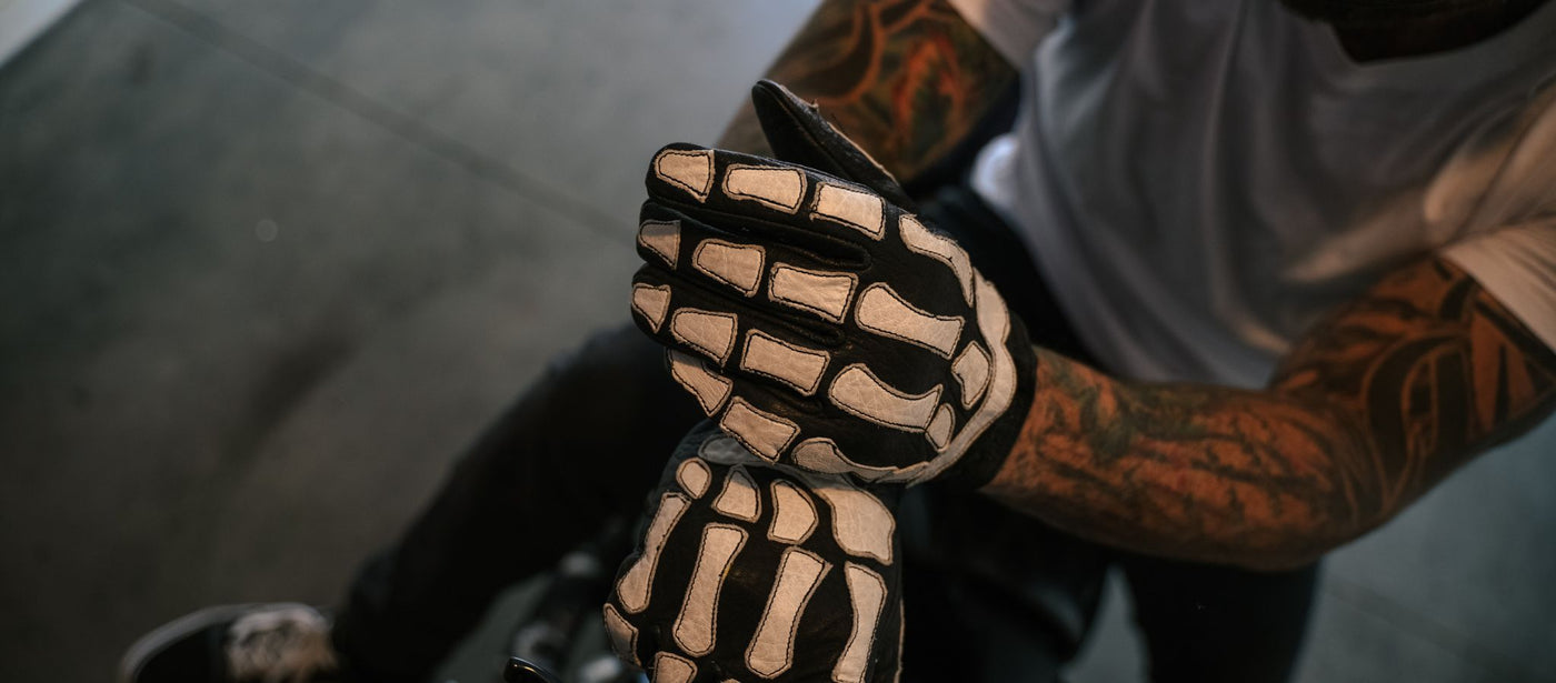 Skeleton leather motorcycle gloves