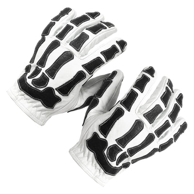 Skeleton Leather Motorcycle Gloves - White-Black