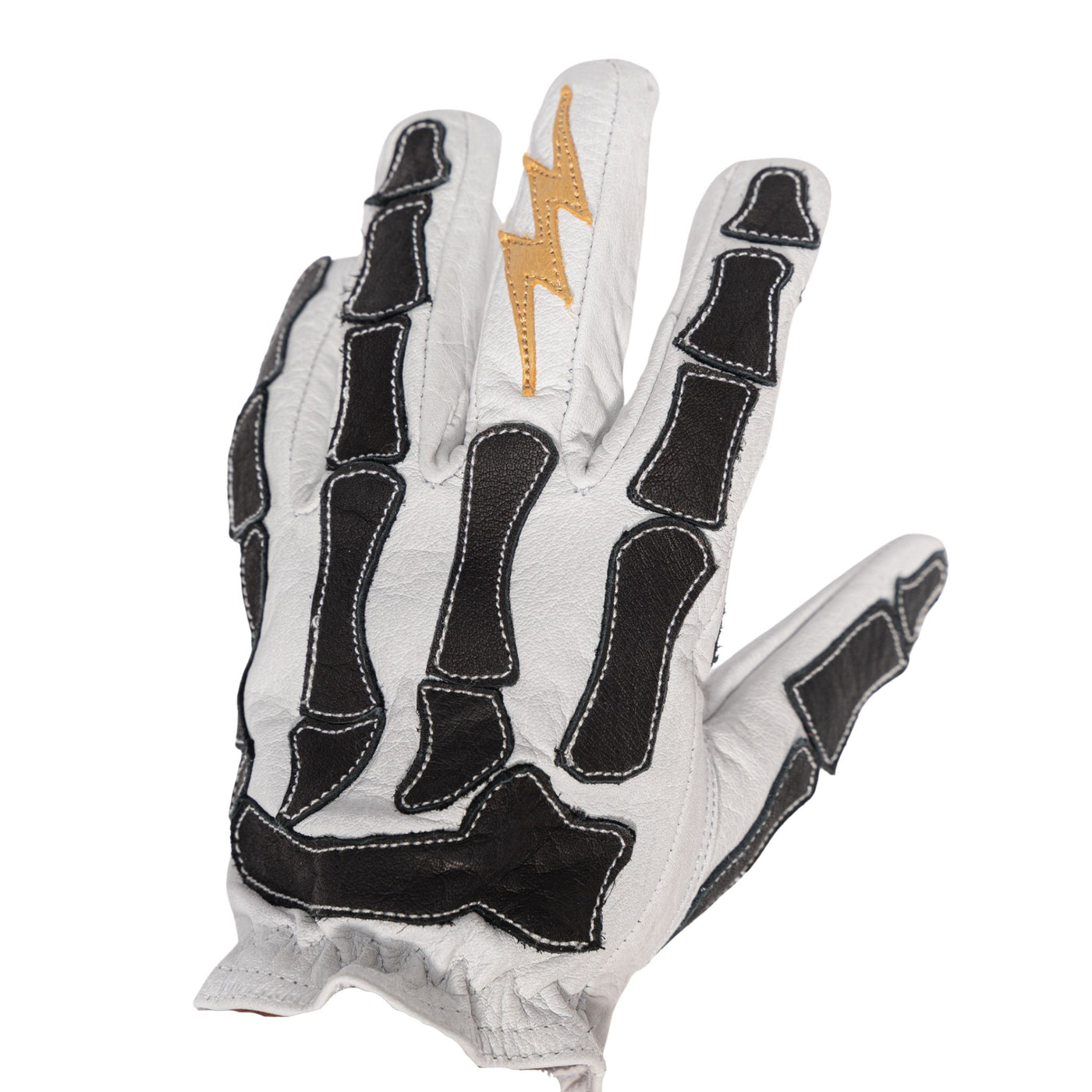 Astrapí (Lightning) Skeleton Leather Motorcycle Glove - White-Black