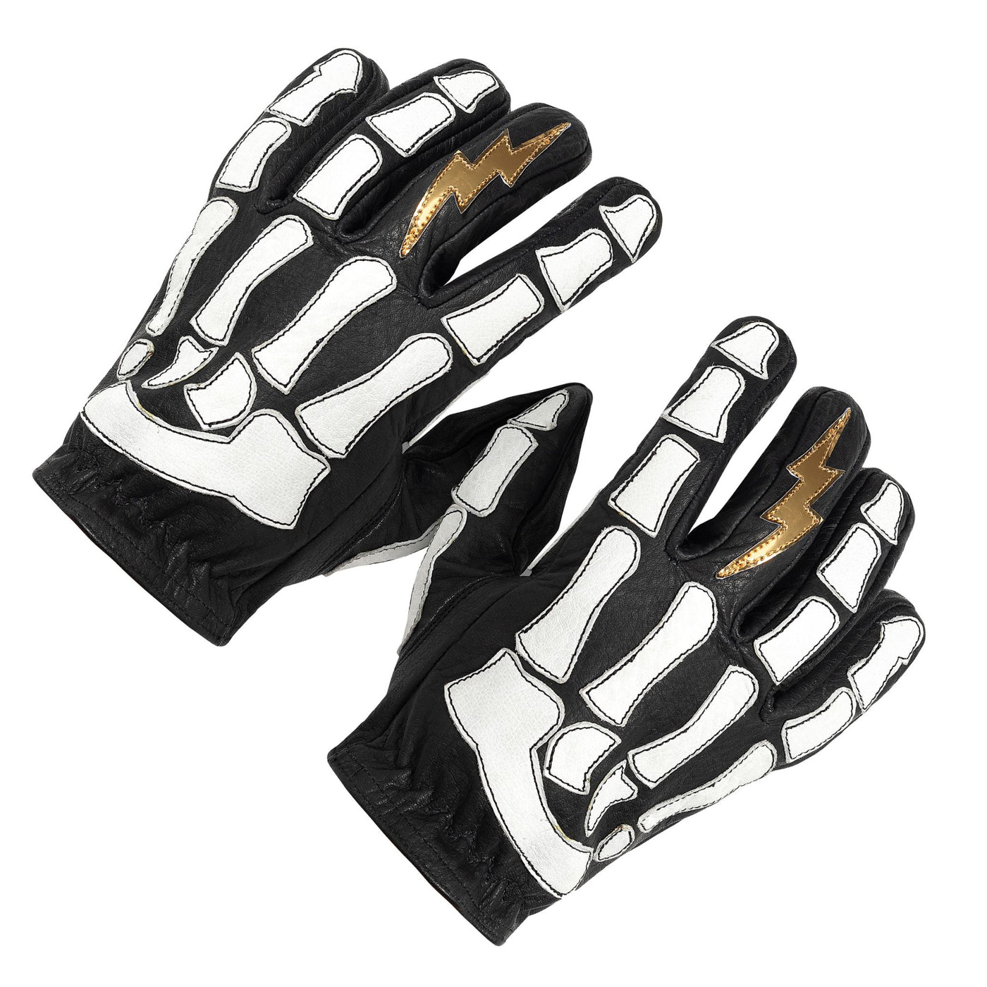 Astrapí (Lightning) Skeleton Leather Motorcycle Glove - Black-White