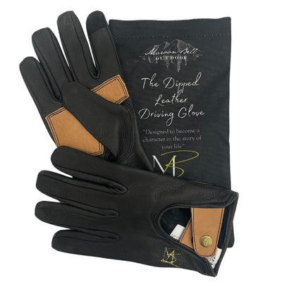 Dipped Leather Deer Glove: Lion Guard Driving Glove: Black/Brown