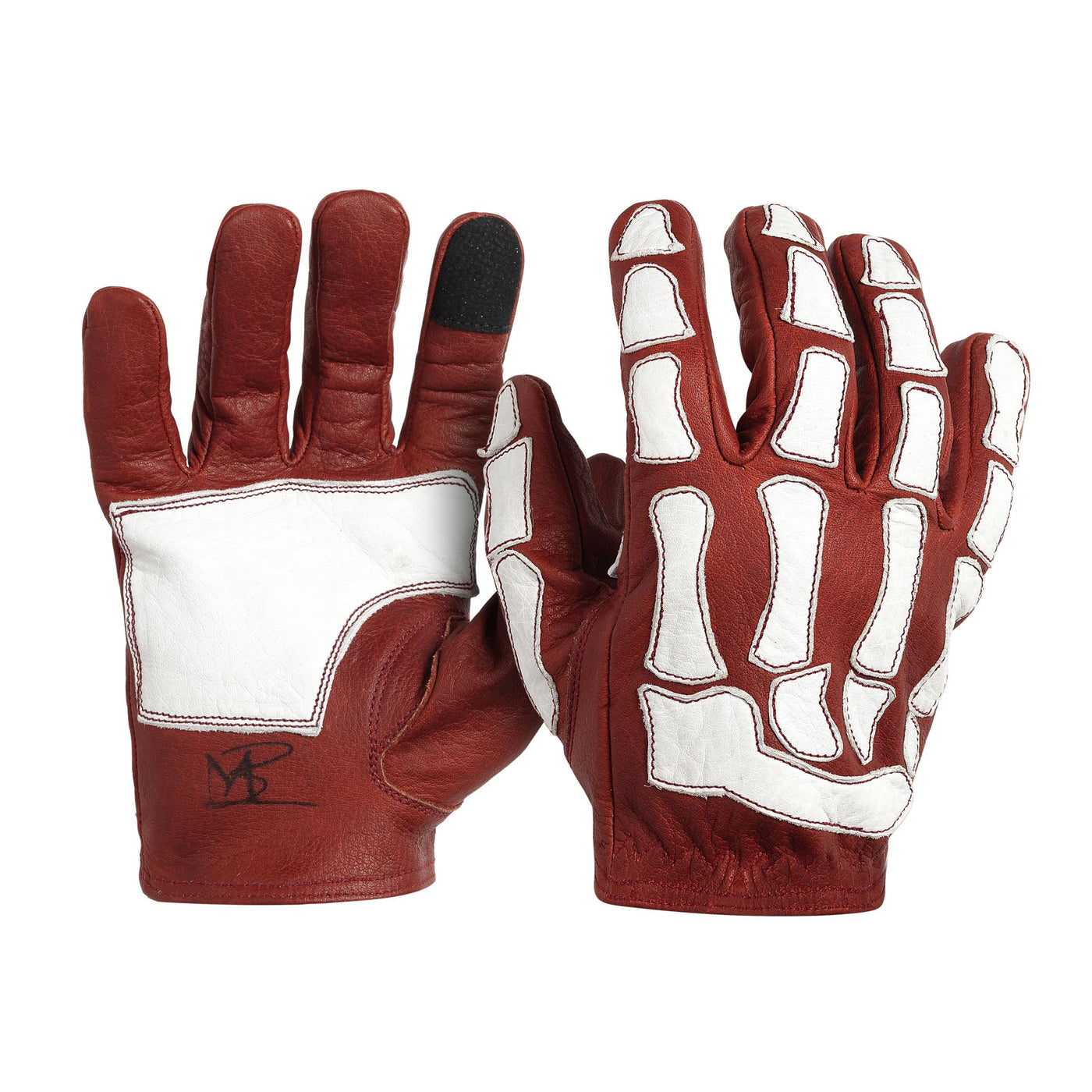 Skeleton Leather Motorcycle Gloves - Red-White